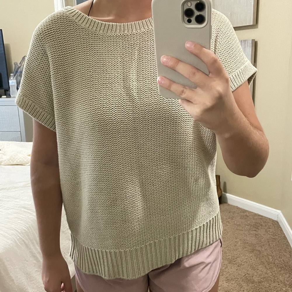 Sleeveless tan sweater cream sweater